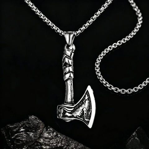 wolf pendant meaning shown through a Viking axe necklace