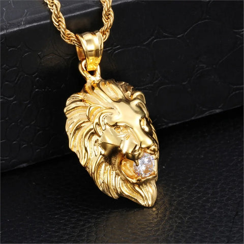 Gold iced out lion pendant necklace for men — DRIPLORE