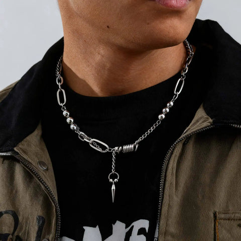 choker necklace men rivet statement fit on a black tee