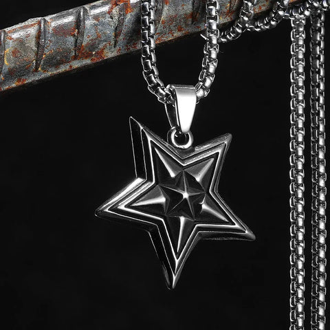 star pendant men dark five-point necklace styling