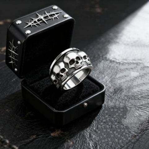gothic rings for men skull statement ring in a dark box