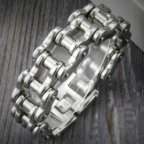 jewelry with leather jacket men example featuring Moto Chain Bracelet 21mm — Stainless