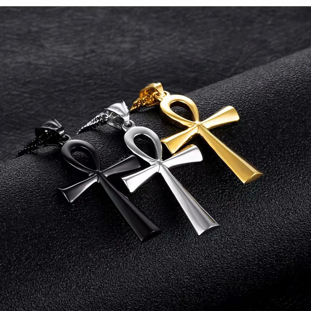 Gold smooth Egyptian Ankh cross pendant — symbolic non-iced solid gold piece in the Travis Scott jewelry tradition