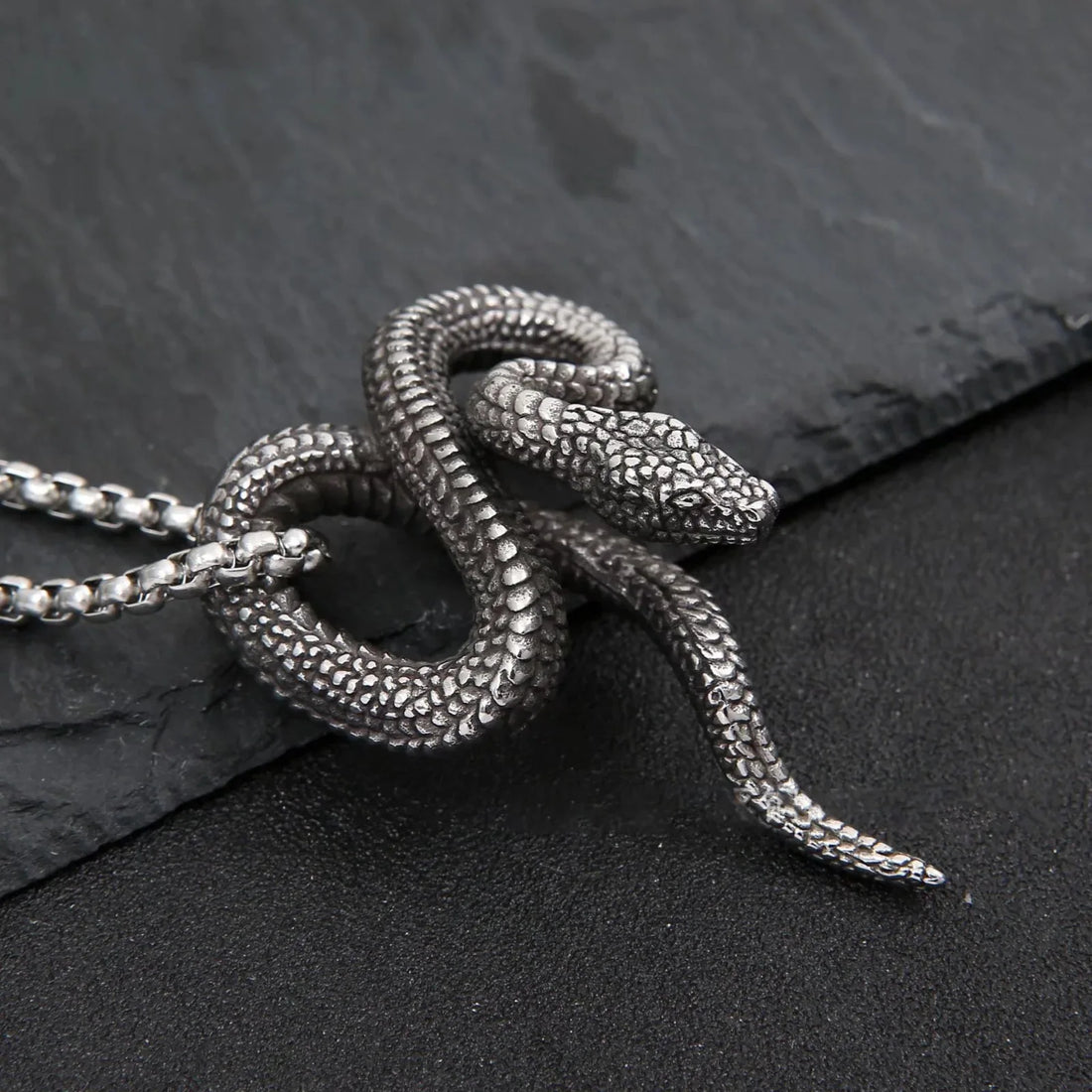 Silver snake pendant necklace for men — DRIPLORE