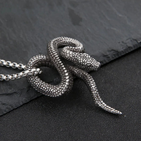Silver snake pendant necklace for men — DRIPLORE