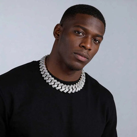 Atlanta rapper jewelry: model wearing a heavy 26mm iced out Cuban link chain