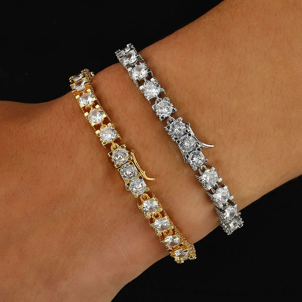 Tennis bracelet vs Cuban bracelet — iced out gold and silver tennis bracelet on wrist — DRIPLORE