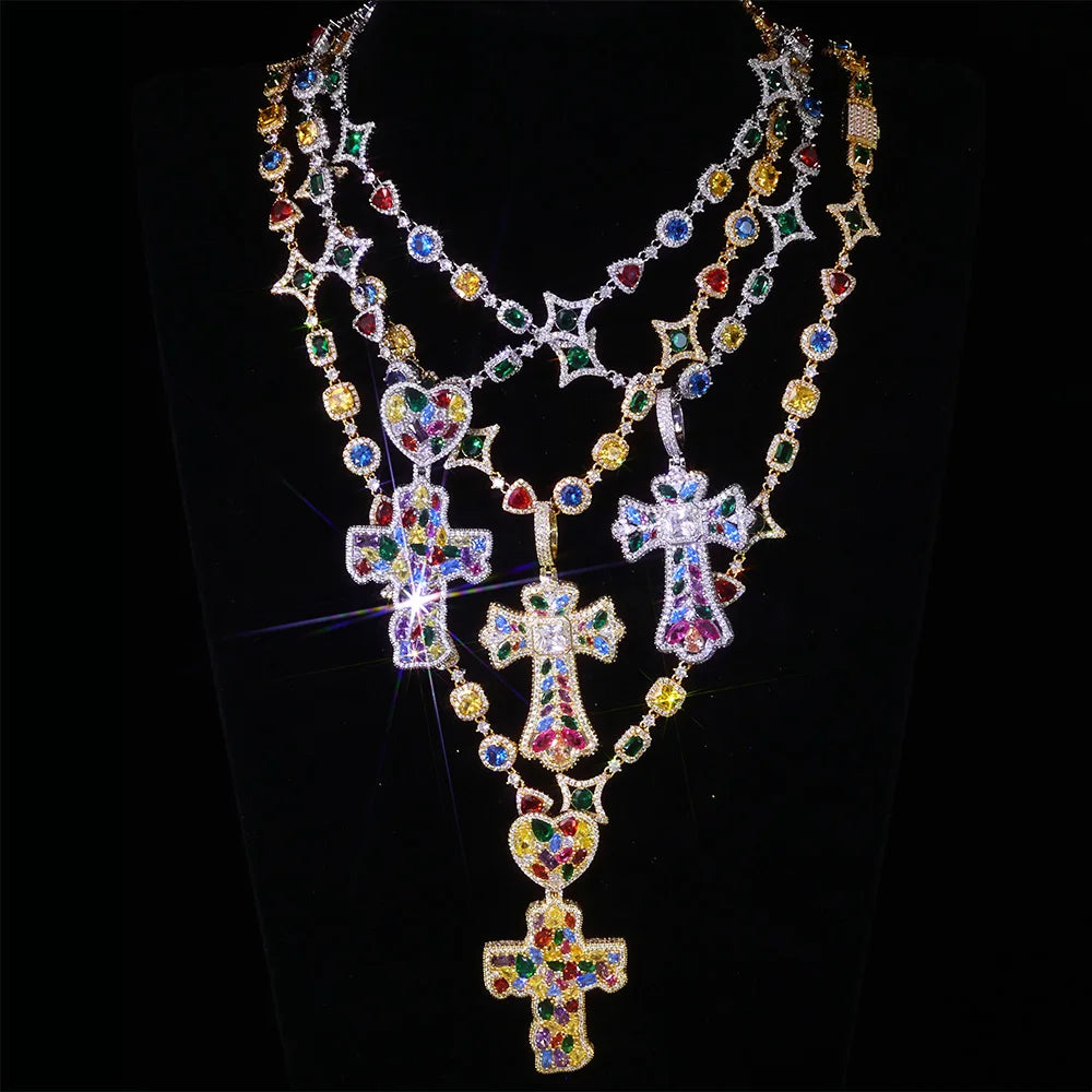 Iced-out cross pendant chain — drill rapper jewelry, modern hip-hop style