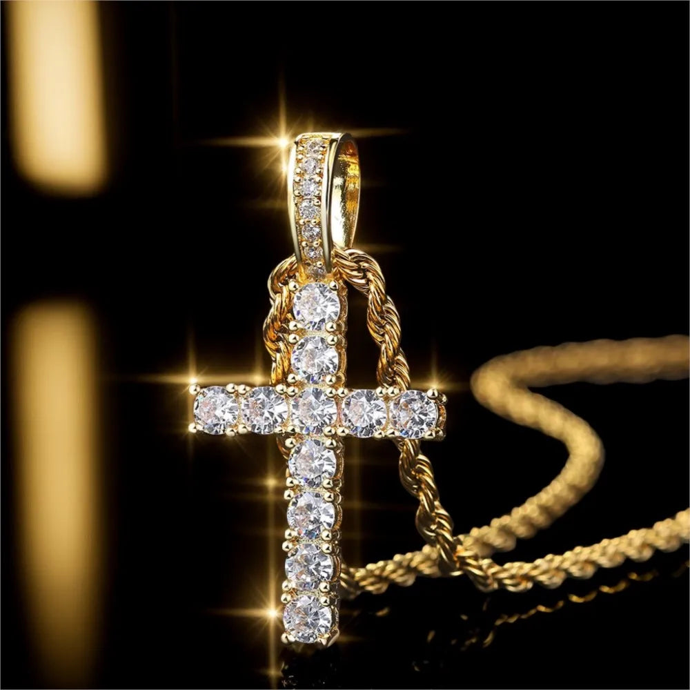 Gold Iced Out Cross Pendant Rope Cuban Chain comparison