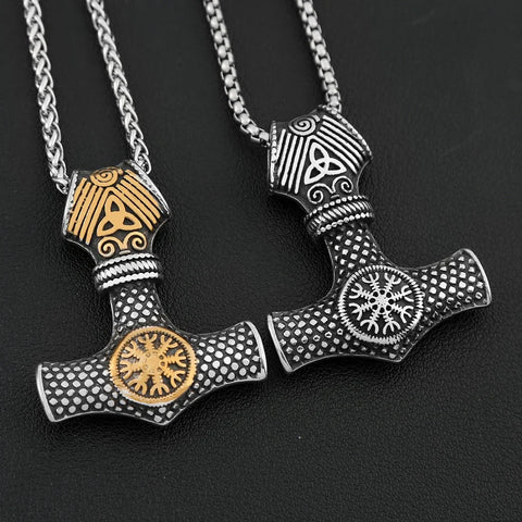 thor hammer necklace meaning example featuring Thor Mjolnir Steel Pendant Vintage Viking Hammer