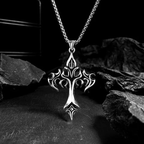 Stainless steel cross pendant chain — Central Cee style UK drill aesthetic minimal