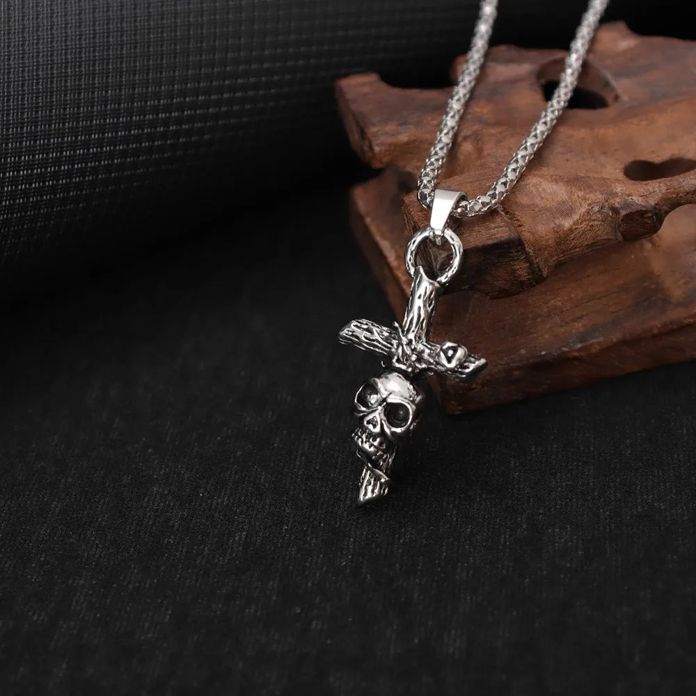 gothic jewelry for men with a death skull cross pendant