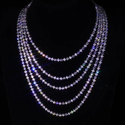Iced-out silver star tennis chain layered — 4th of July jewelry for men — DRIPLORE