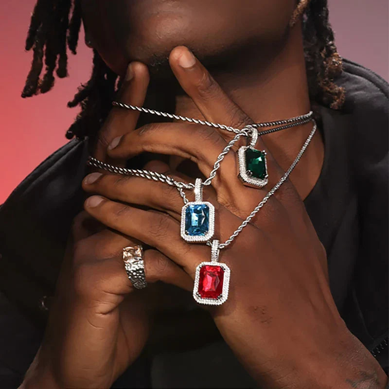 Iced-out rope chain pendant necklace — chain stacking foundation piece