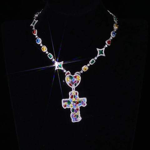 Iced out cubic zirconia cross pendant chain on black — iced out chain real CZ or glass