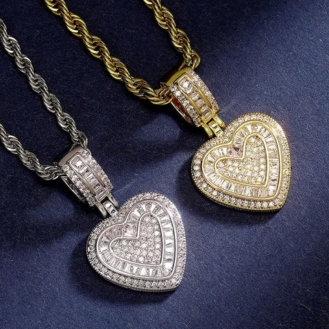 heart pendant men gold iced rope chain style