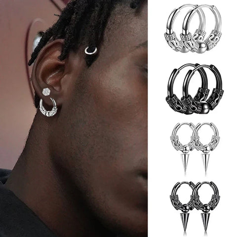 gothic earrings for men textured hoop styling