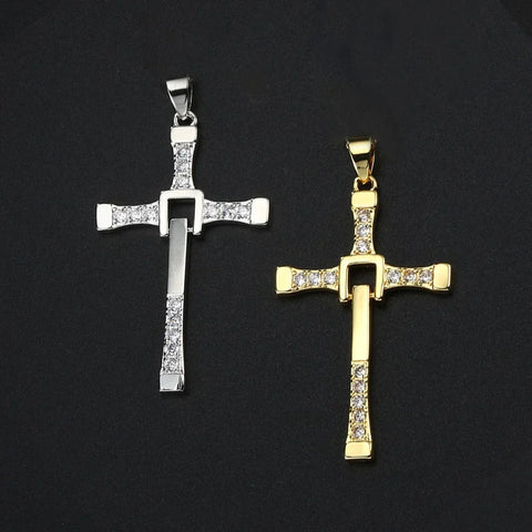 Iced cross pendants in silver and gold — pendant sizes statement tier