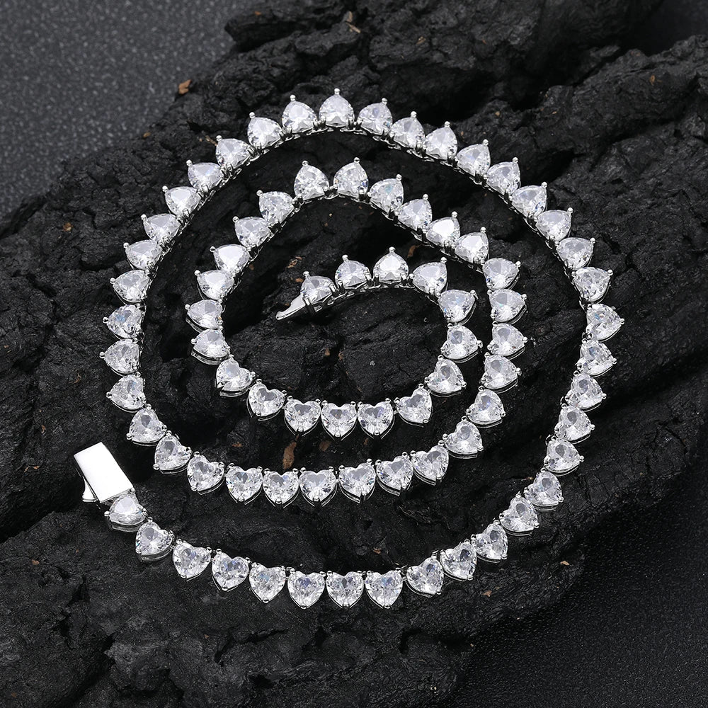 Iced-out heart-link tennis chain — female rapper jewelry ice age look