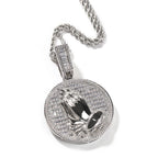 Iced Out Praying Hands Medallion Pendant