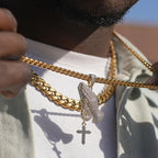 Iced Out Praying Hands Cross Pendant — Gold