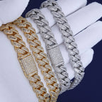 Men's 925 Sterling Silvery Cuban Chain Necklace - 12mm Thick Heavyweight Miami Chain with Moissanite Stones, Perfect for Hip-Hop