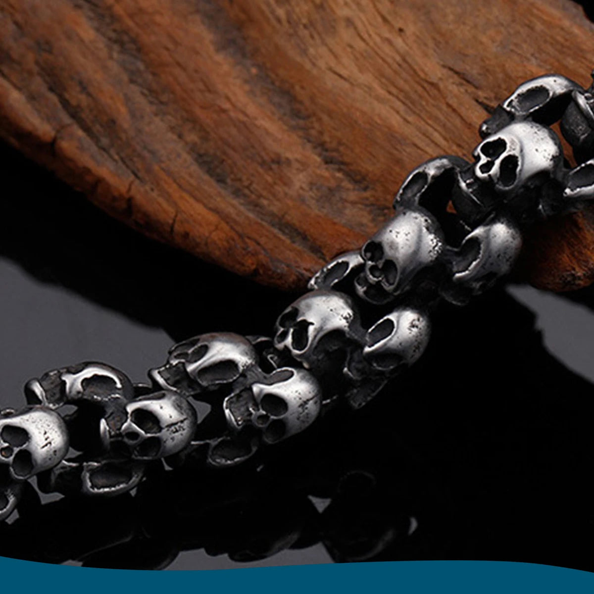 Gothic Skull Bracelet for Men — Stainless Steel, 7.3-9.6 in