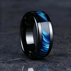 Blue Abalone Shell Inlay Rings for Men, Fashion 8mm Black Brushed Men Stainless Steel Rings, Wedding Band Jewelry Gift