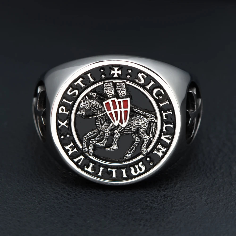 Knights Templar Crusader Shield Grand Master Sigillvm Militvm Xpisti Temple of Solomon Masonic Silver Ring