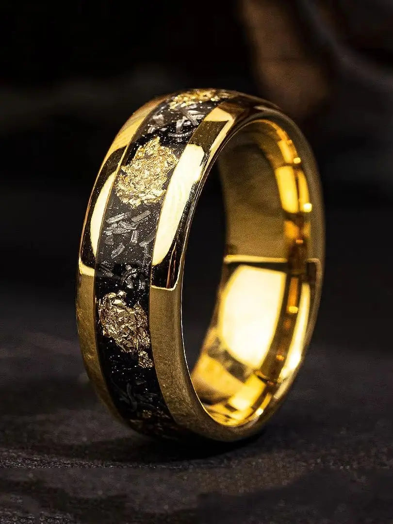 Fashion 8mm Men Stainless Steel Rings Inlay Meteorite Abalone Shell Rings For Men Women Wedding Engagement Band Jewelry