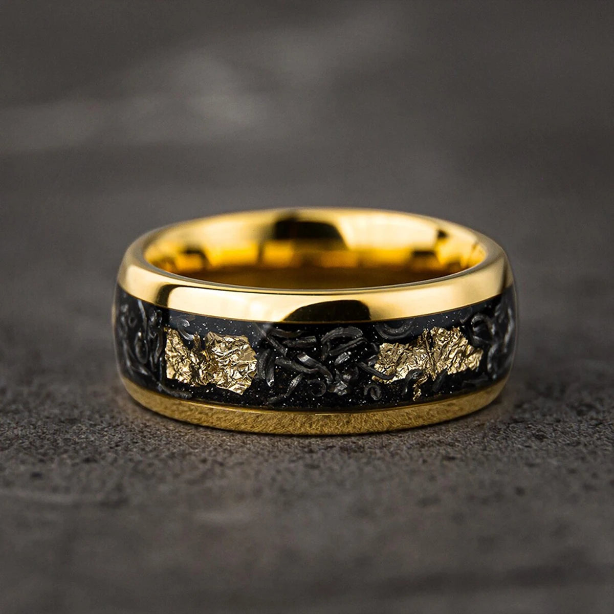 8MM Meteorite tungsten ring for man fashion jewelry Men's wedding bands Inlaid gold leaf engagement rings fine gifts