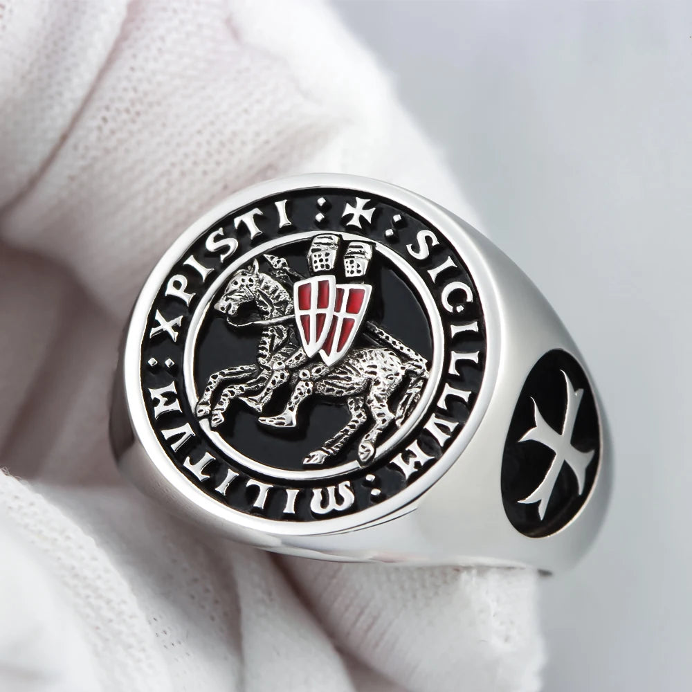 Knights Templar Crusader Shield Grand Master Sigillvm Militvm Xpisti Temple of Solomon Masonic Silver Ring