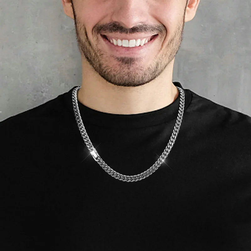 Width 8MM 316L Titanium Steel Miami Crypto Cuban Chain Necklace For Men Fashion Hip Hop Rock Party Jewelry Boyfriend Gift