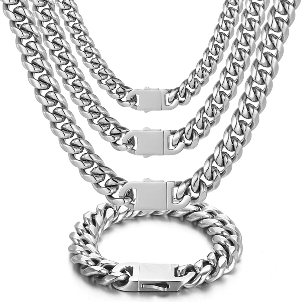 Stainless Steel Cuban Chain Necklace Miami 8/10/12MM