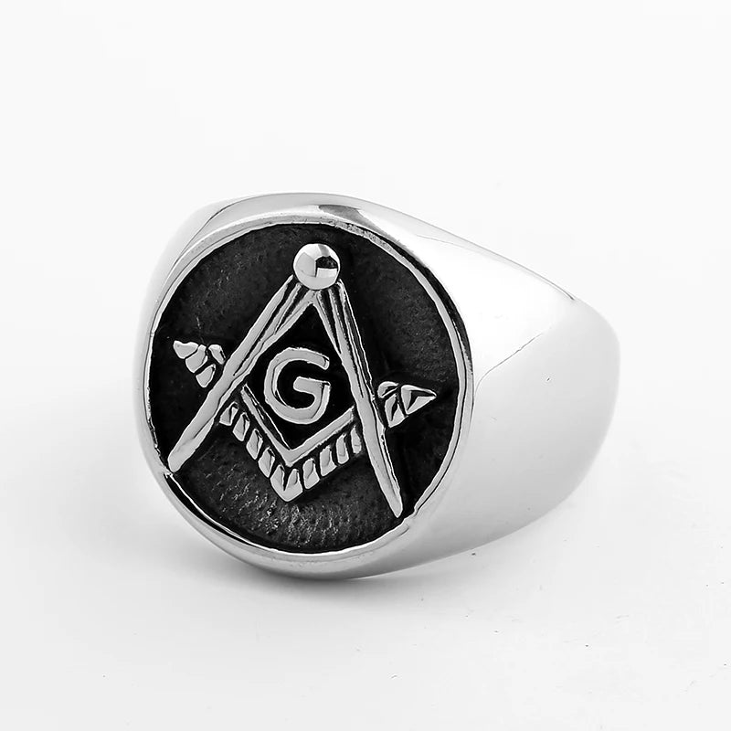 Freeshipping Vintage Rings For Men Punk Fashion Jewelry Retro Golden Masonic Freemasonry Male Finger Ring Biker Club