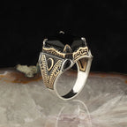Turkish Eagle Signet Ring, Black Zircon — Zinc Alloy