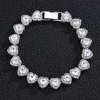45CM New Hip Hop Tennis Chain Bracelet Necklace Shiny Heart Rhinestone CZ Fashion Rock Party Jewelry