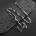 Men's Viking Axe Pendant Necklace Silver Tone Alloy Celtic Pattern Link Chain Retro Nordic Style Fashion Jewelry Accessory
