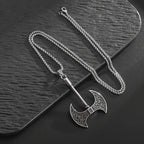 Men's Viking Axe Pendant Necklace Silver Tone Alloy Celtic Pattern Link Chain Retro Nordic Style Fashion Jewelry Accessory