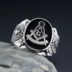 Masonic Lodge Signet Ring — Silver-Tone Metal