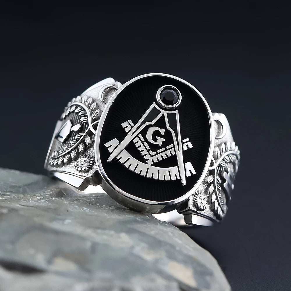 Masonic Lodge Signet Ring — Silver-Tone Metal