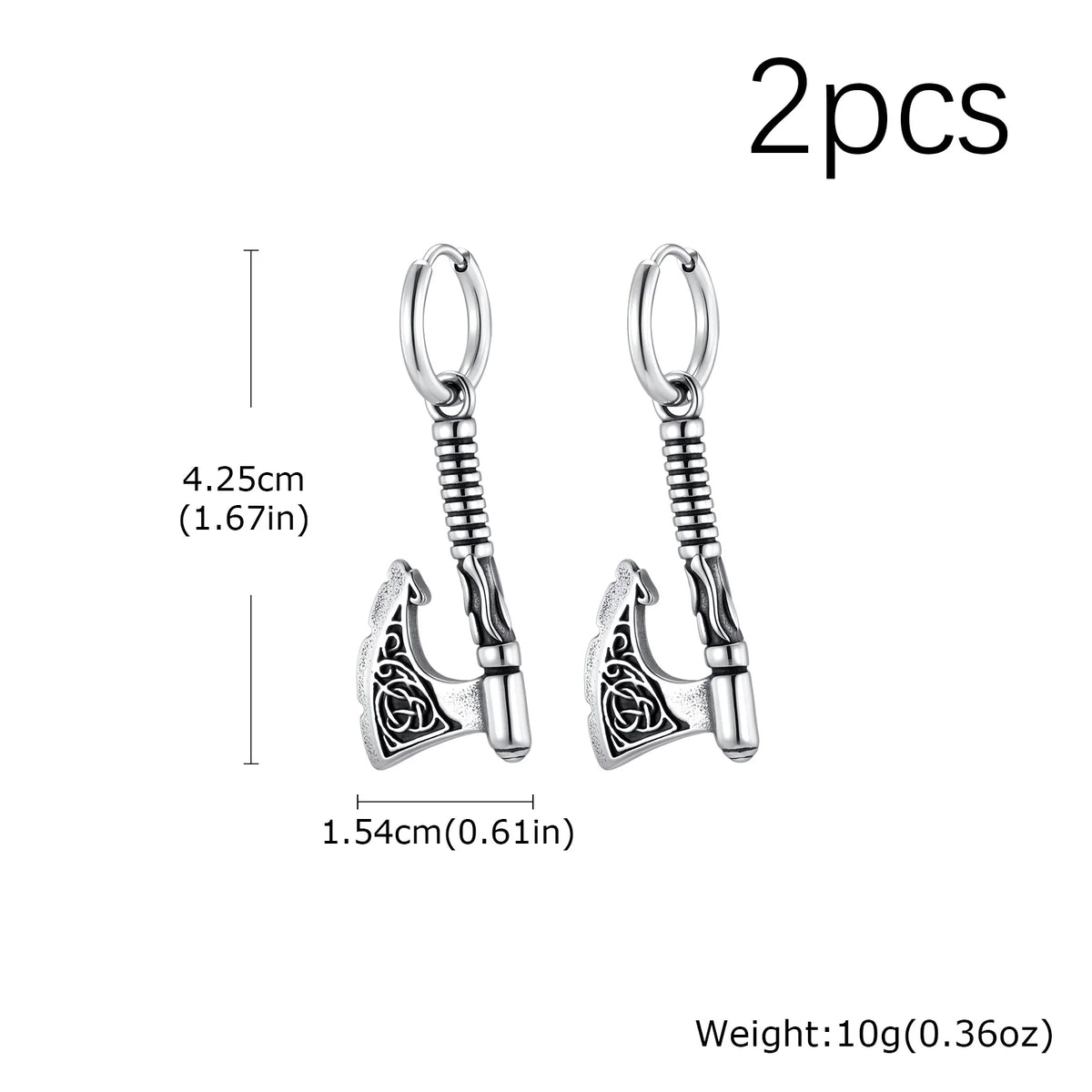 Hip Hop Punk Viking Axe Dangle Earrings for Men, Fashion Celtic Knot Rune Amulet Earrings, Stainless Steel Punk Jewelry