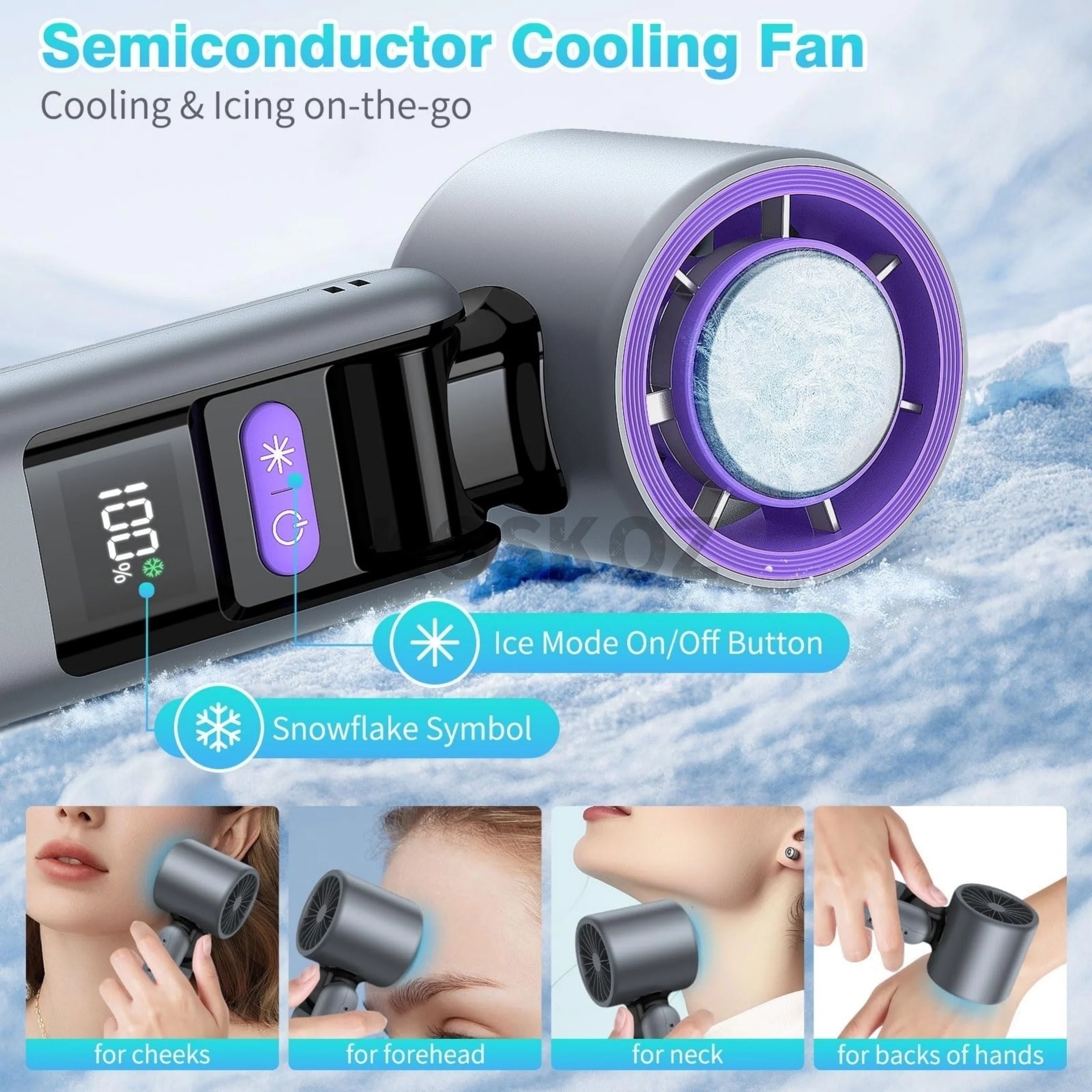 Portable Handheld Turbo Fan - 5 Gear High Speed 4000mAh Rechargeable Mini Personal Hand Fan with Flashlight and