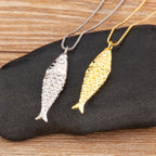 Nidin New Popular Fish Shape Shiny Zircon Charm Pendant Necklace For Women Men Fashion Cute Chain Link Jewelry Daily