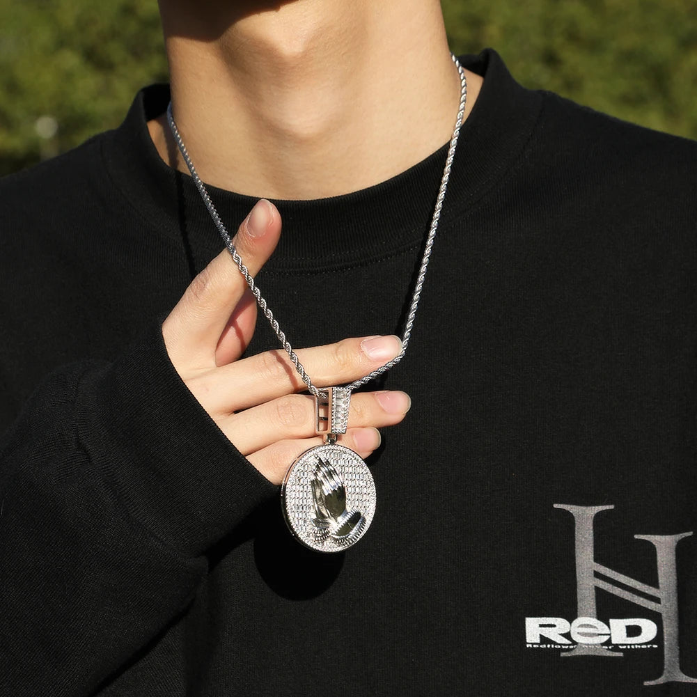 Iced Out Praying Hands Medallion Pendant