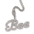 THE BLING KING Custom Brush Cursive Letter Name Pendant Necklace Iced Out Bageutte Cubic Zirconia Chain Necklace Hiphop
