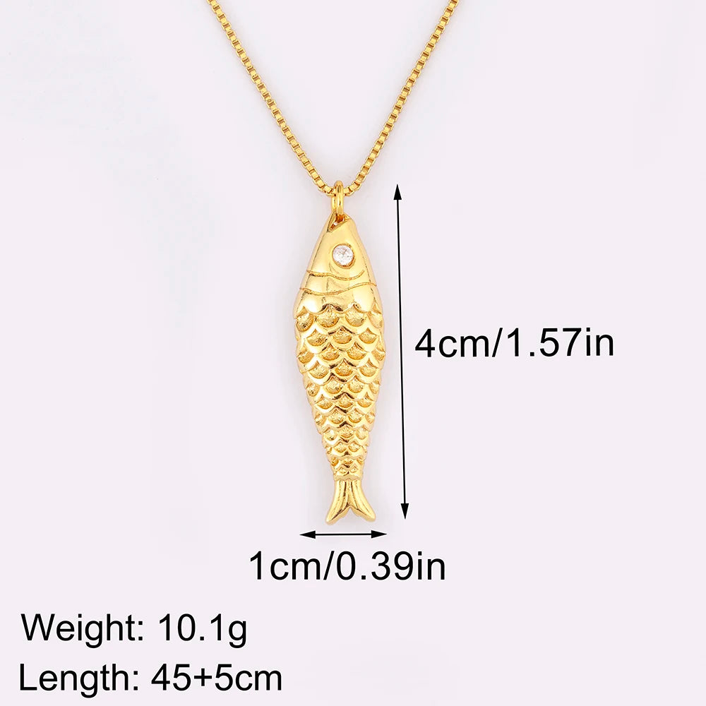 Nidin New Popular Fish Shape Shiny Zircon Charm Pendant Necklace For Women Men Fashion Cute Chain Link Jewelry Daily
