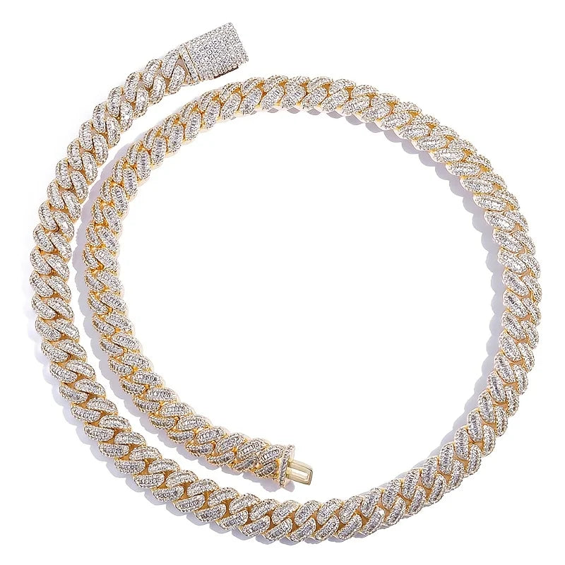 Men's 925 Sterling Silvery Cuban Chain Necklace - 12mm Thick Heavyweight Miami Chain with Moissanite Stones, Perfect for Hip-Hop