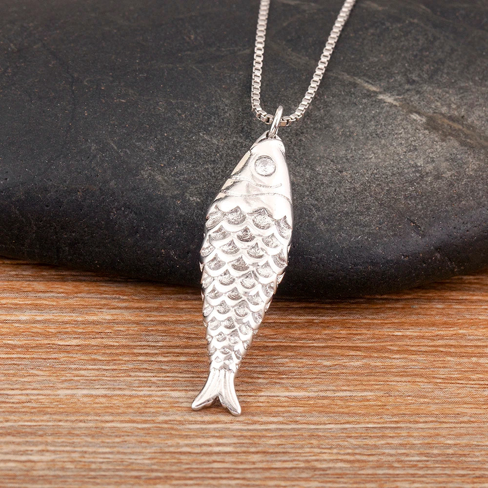 Nidin New Popular Fish Shape Shiny Zircon Charm Pendant Necklace For Women Men Fashion Cute Chain Link Jewelry Daily