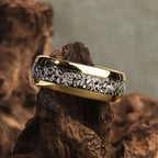 Fashion 8mm Men Stainless Steel Rings Inlay Meteorite Abalone Shell Rings For Men Women Wedding Engagement Band Jewelry